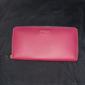 Furla Maroon Leather Zip Wallet